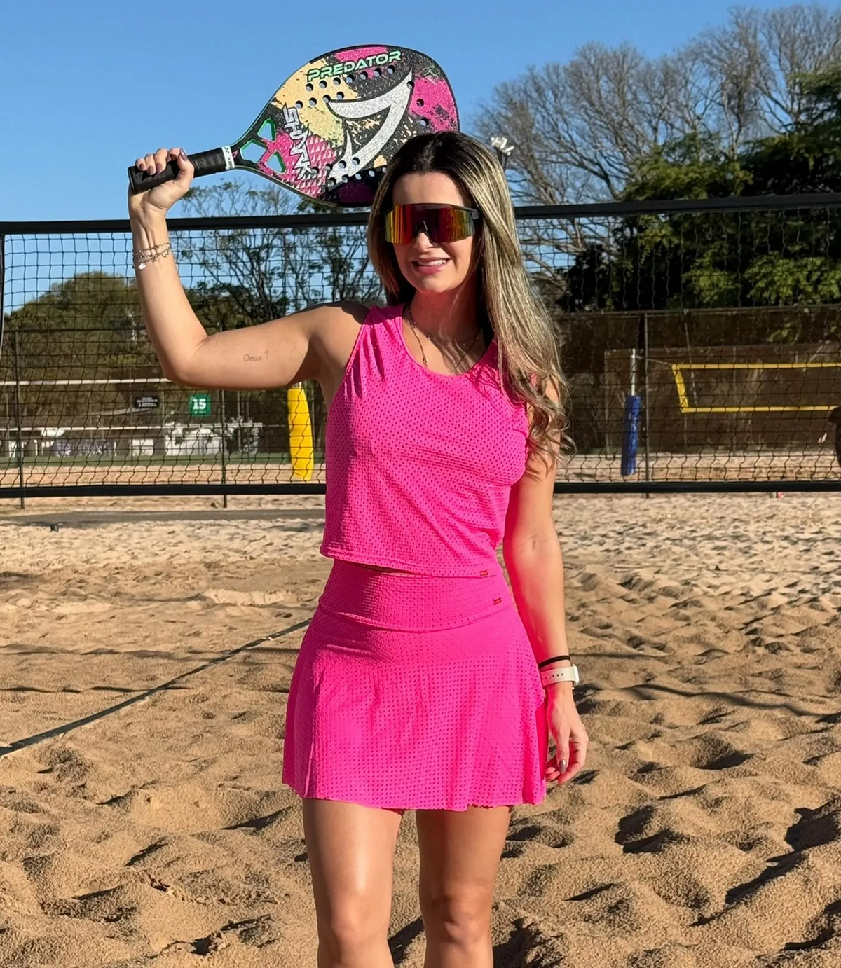 Conjunto Beach Tennis Godê Érica Rosa neon