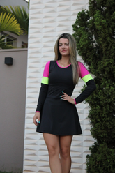 Vestido Manga Longa Beach Tennis com Short Preto