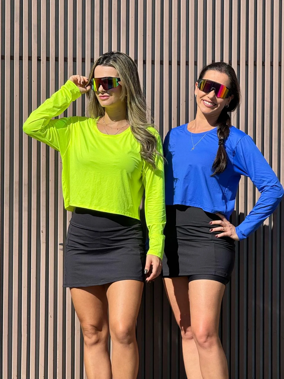 Blusa Manga Longa Cropped Alongada Amarelo neon