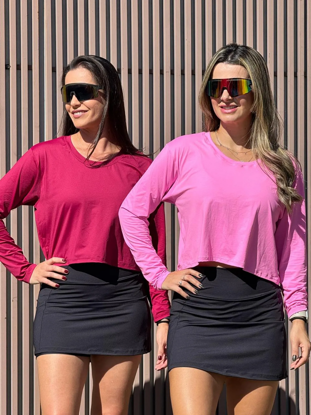 Blusa Manga Longa Cropped Alongada Rosa chiclete