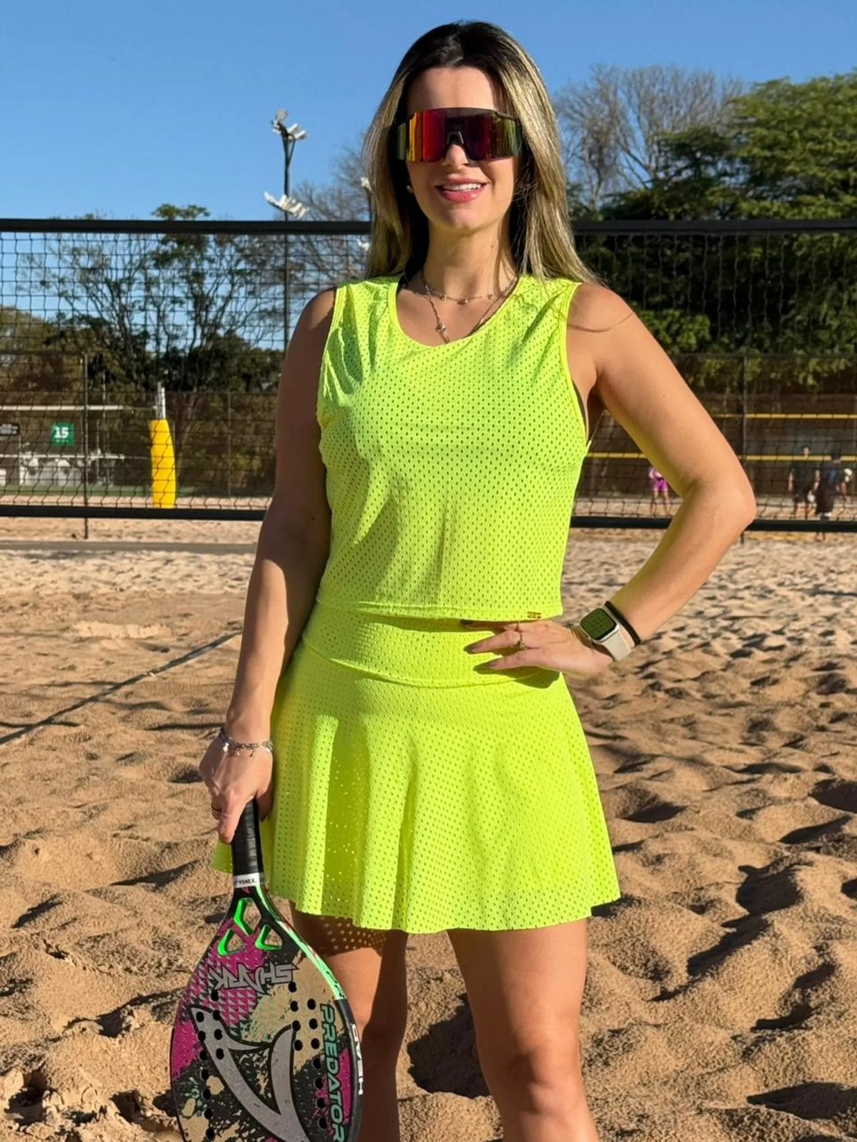 Conjunto Beach Tennis Godê Érica Amarelo neon