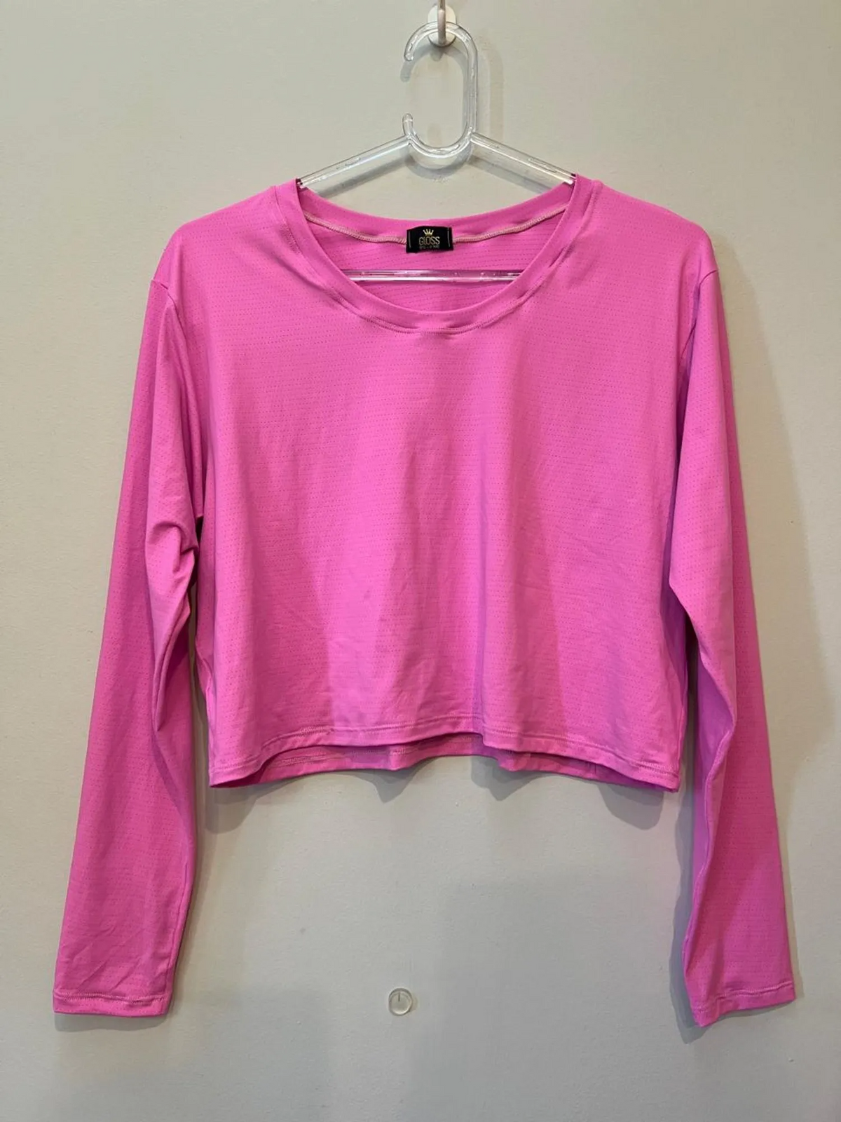 Blusa Manga Longa Cropped Alongada Rosa chiclete