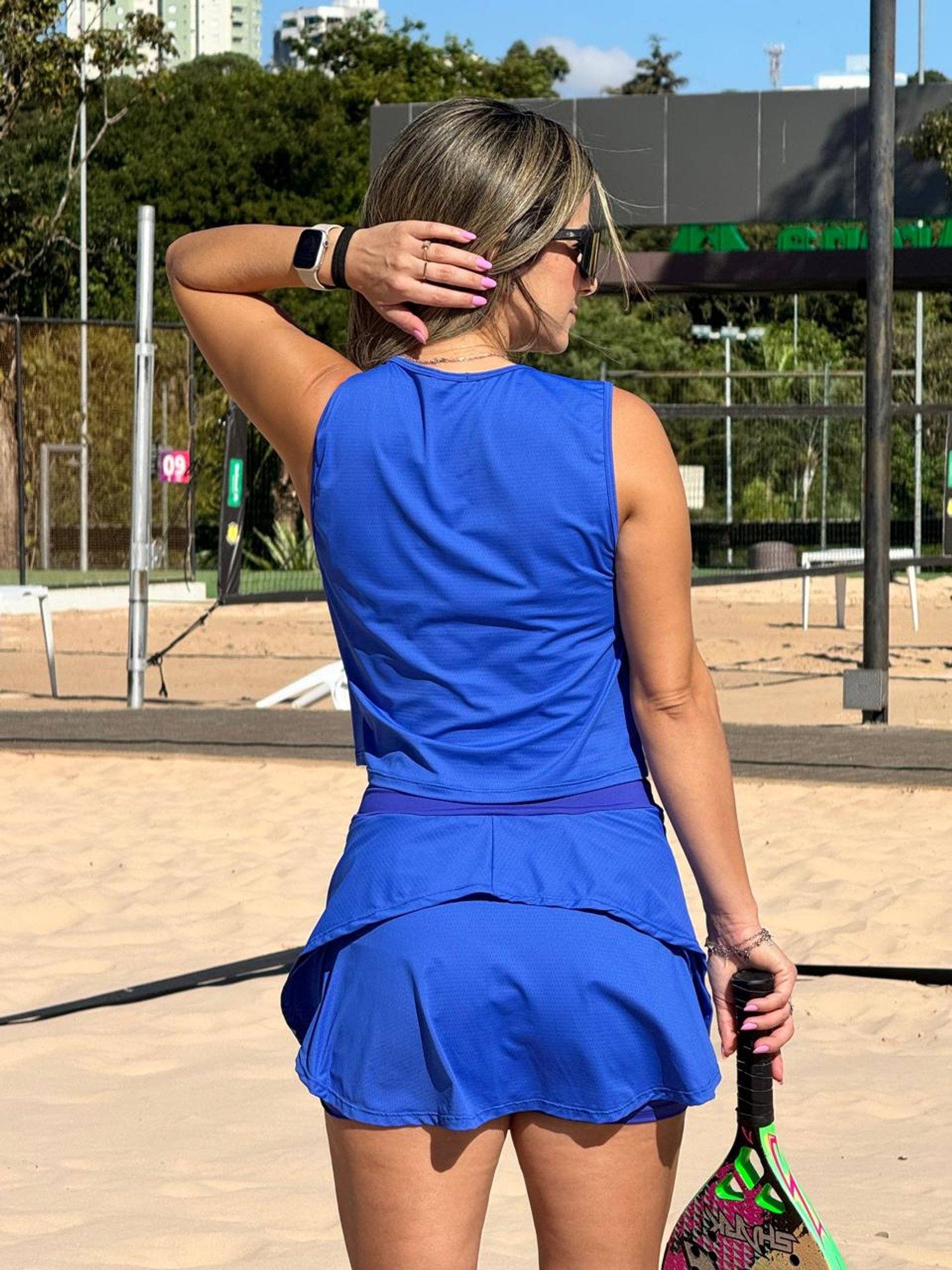Conjunto Beach Tennis Short-Saia Babados Eva Azul Royal