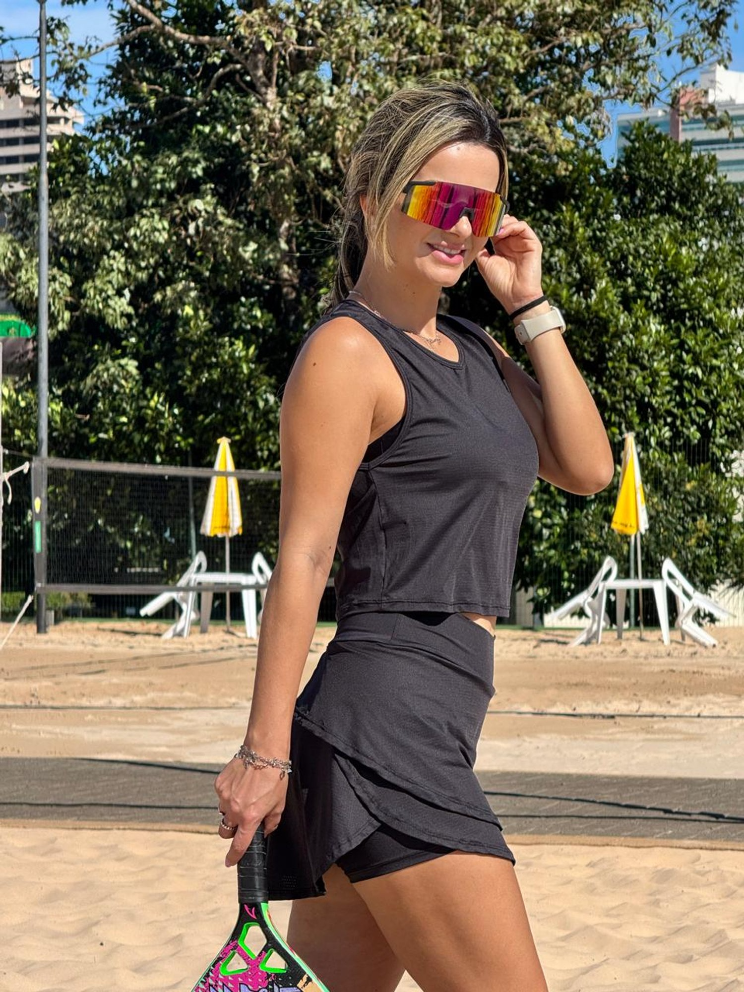 Conjunto Beach Tennis Short-Saia Babados Eva Preto
