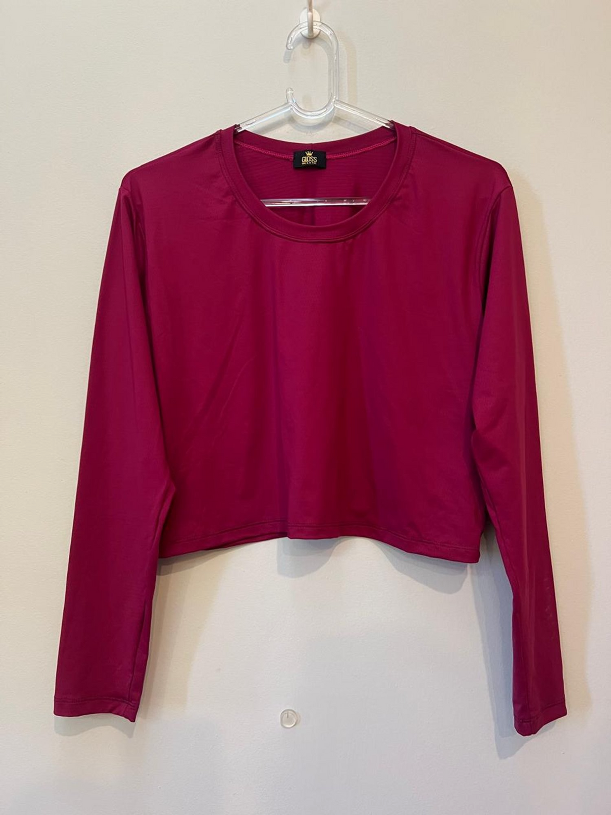 Blusa Manga Longa Cropped Alongada Marsala