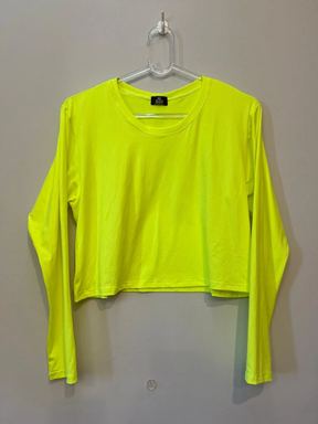 Blusa Manga Longa Cropped Alongada Amarelo neon