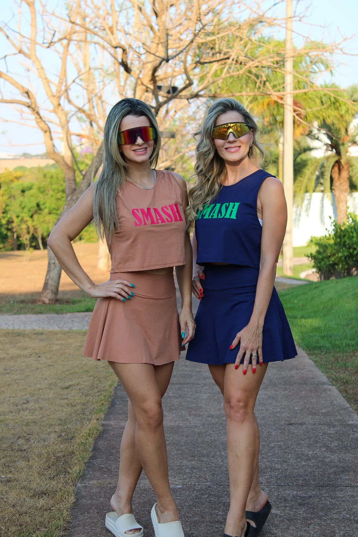 Conjunto Beach Tennis Short-Saia Godê + Cropped Regata Smash Azul Marinho