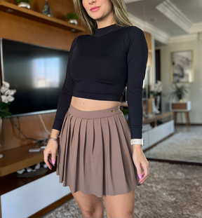 Short-Saia de Pregas Avulso Cáqui