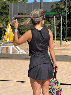 Conjunto Beach Tennis Short-Saia Babados Eva Preto
