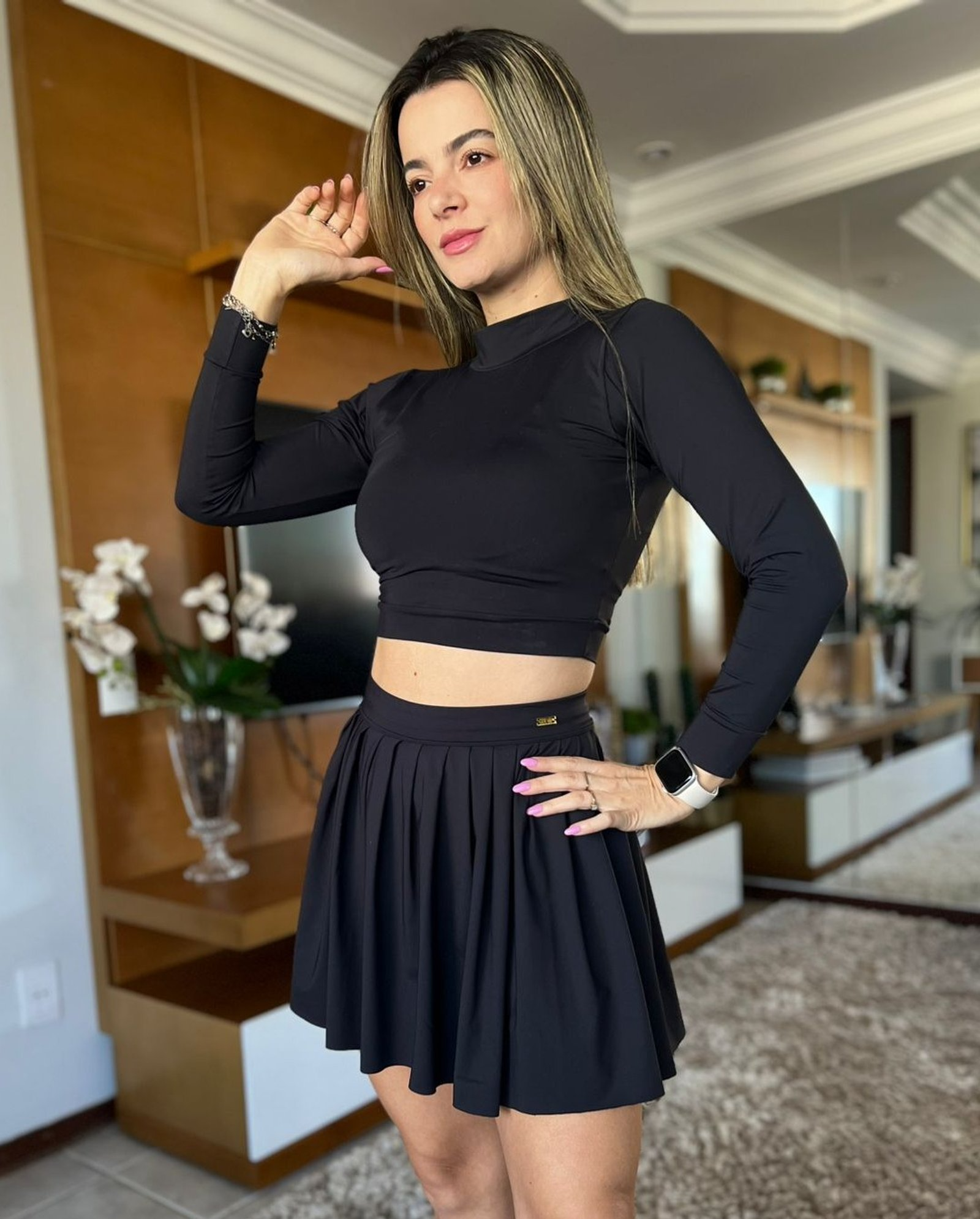 Short-saia de Pregas Avulso Preto