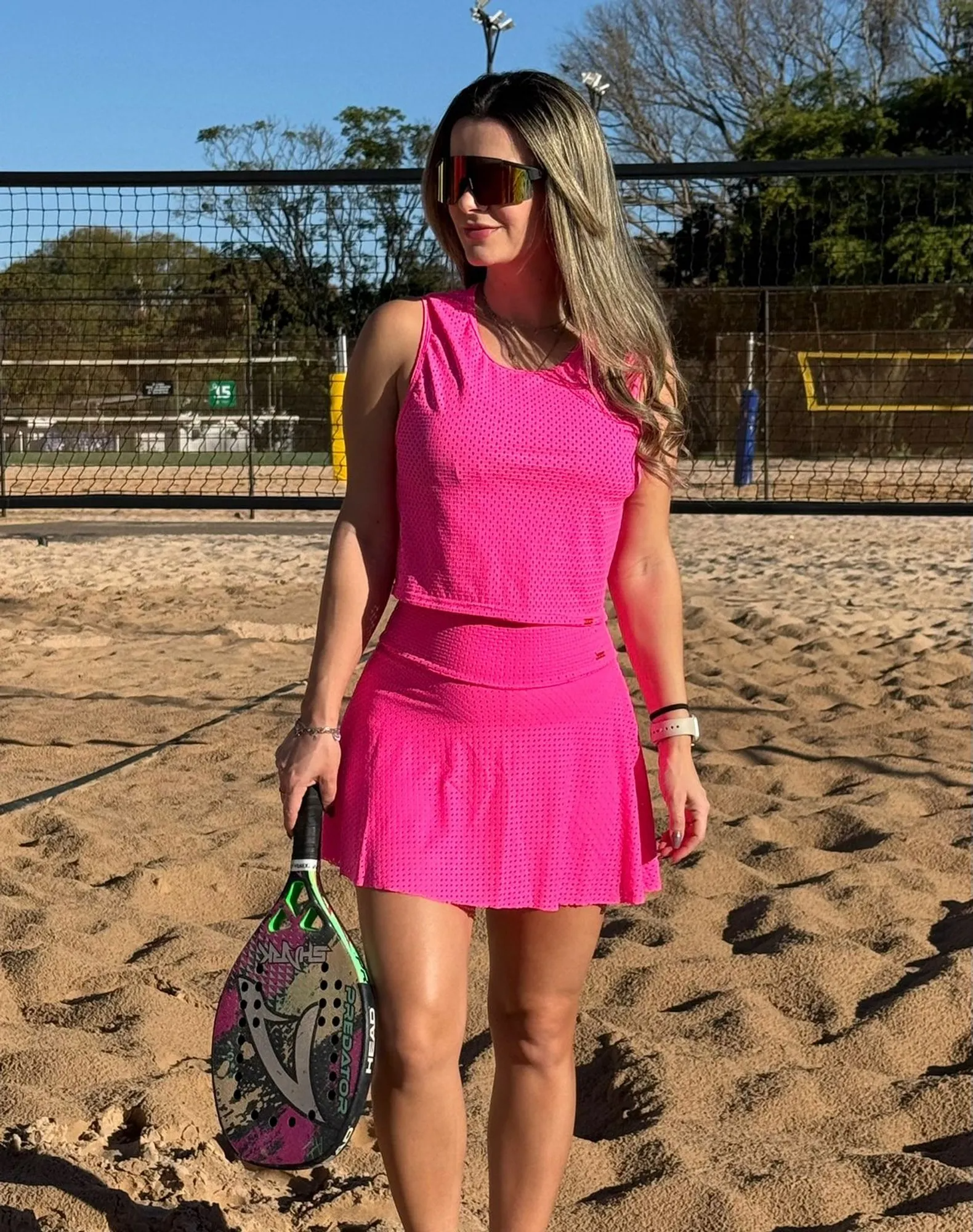 Conjunto Beach Tennis Godê Érica Rosa neon