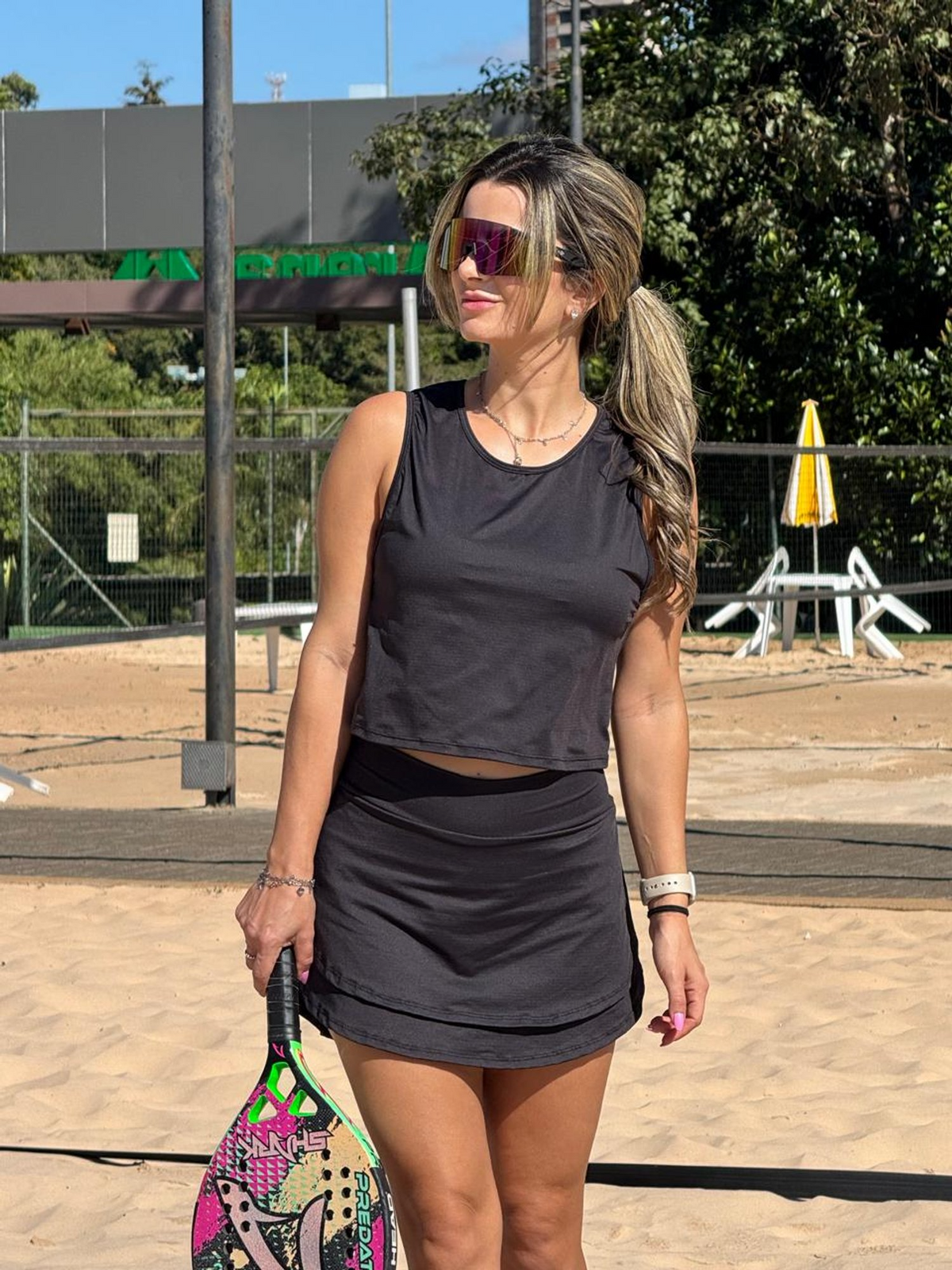 Conjunto Beach Tennis Short-Saia Babados Eva Preto