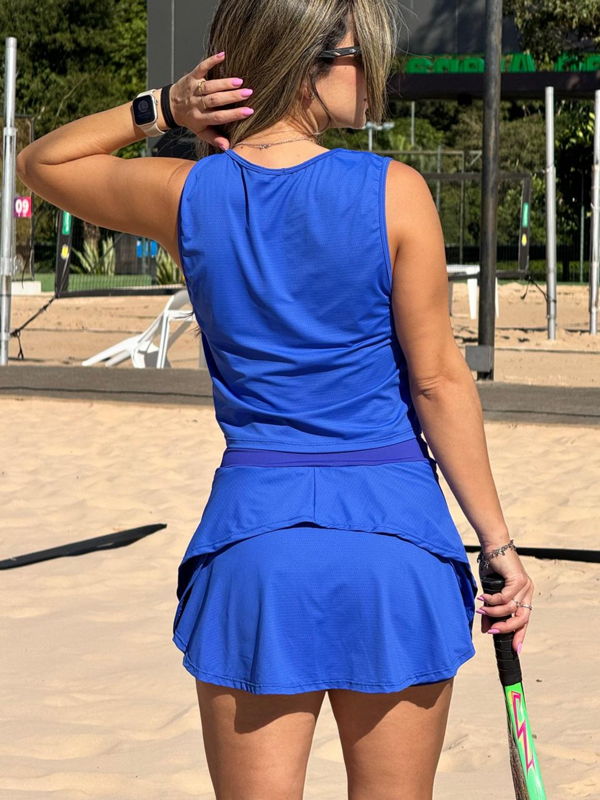 Conjunto Beach Tennis Short-Saia Babados Eva Azul Royal