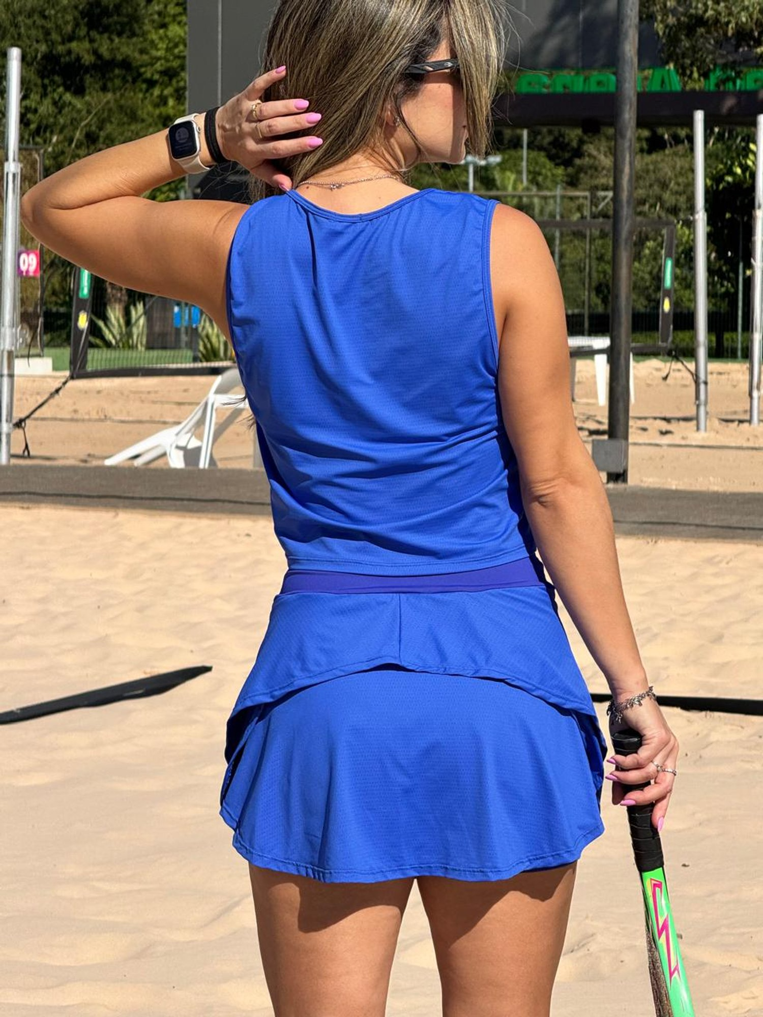 Conjunto Beach Tennis Short-Saia Babados Eva Azul Royal