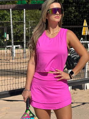 Conjunto Beach Tennis Short-Saia Babados Eva Rosa Bikíni